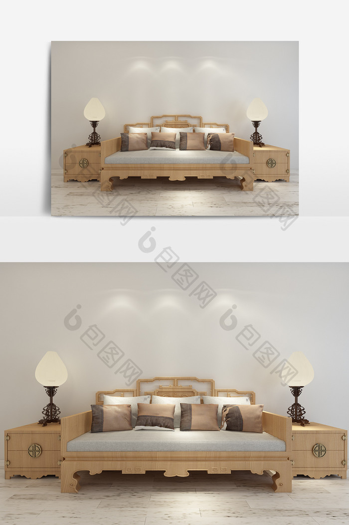 中式木质沙发组合模型