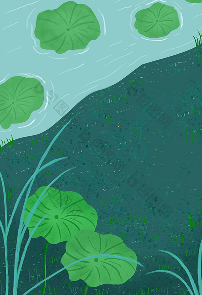 卡通手绘绿色池塘