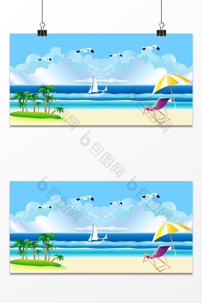 夏天沙滩海鸥风景图图片图片