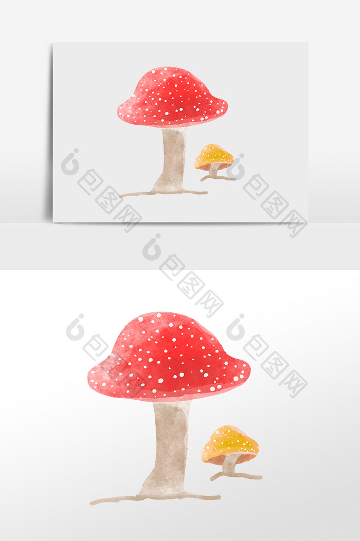 手绘水彩蘑菇插画元素