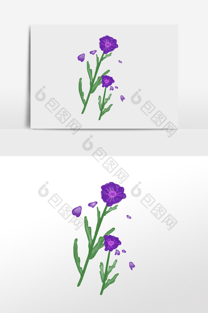 水彩手绘紫色植物花卉插画元素