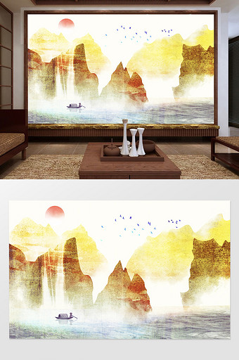 新中式水墨色彩客厅电视背景墙图片