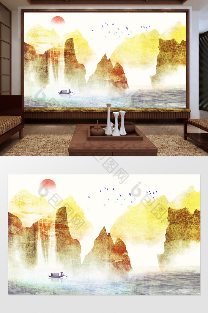 新中式水墨色彩客厅电视背景墙