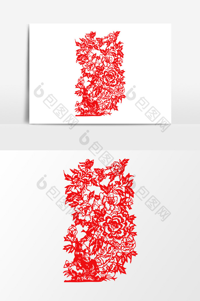 简洁中国传统红色剪纸窗花植物矢量元素