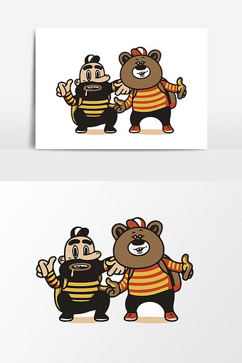 卡通风格插画大胡子和熊矢量元素图片下载