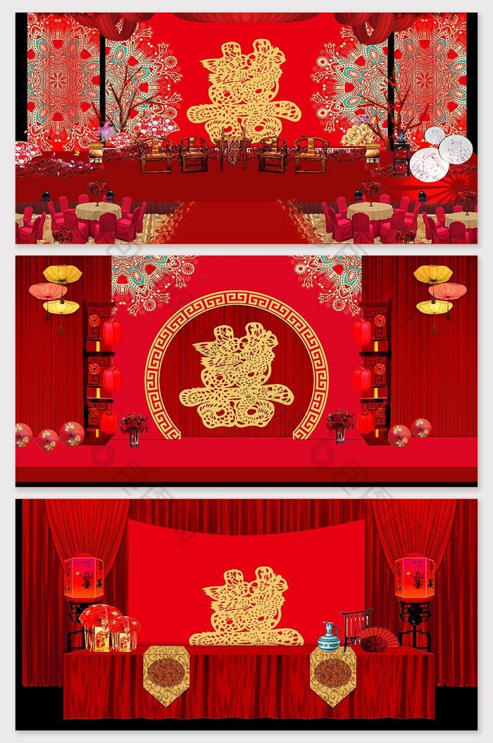 中国风婚礼舞台背景婚礼布置图模型