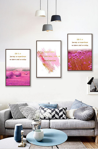 现代简约北欧粉色系植物字母装饰画图片