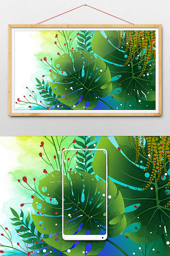 卡通手绘彩色植物叶子背景图片