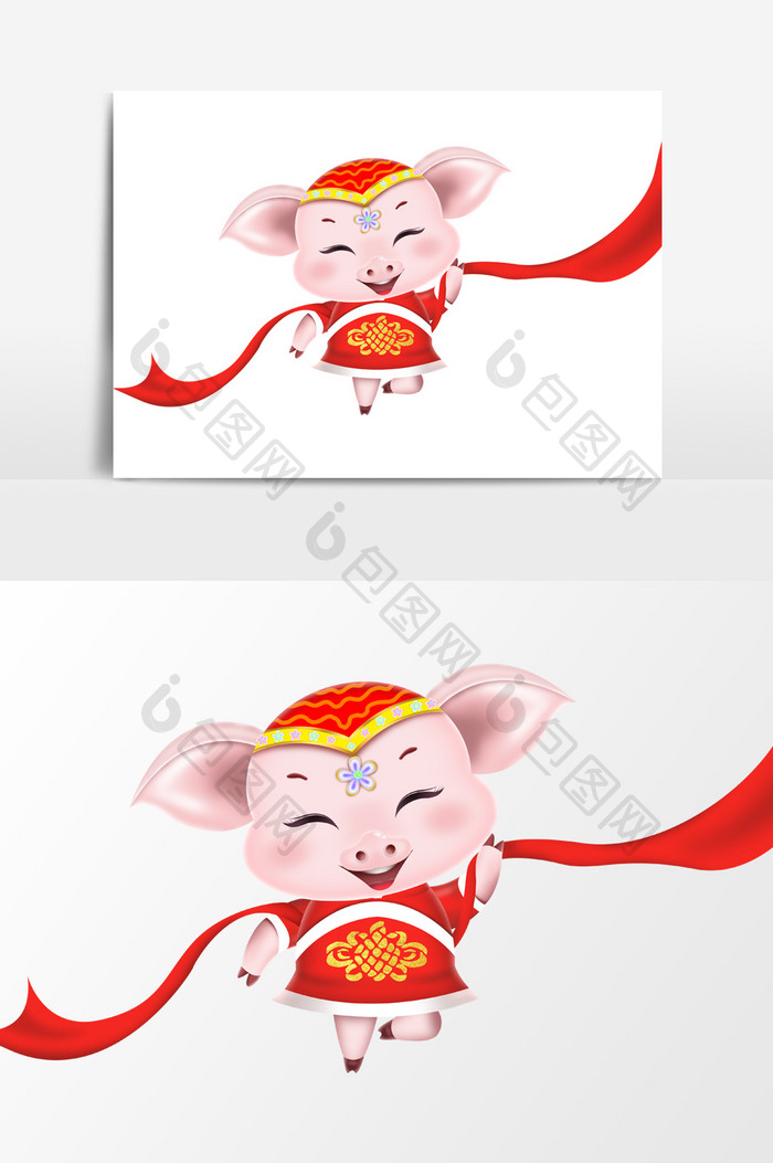 卡通猪公主猪新年春节元旦节日素材