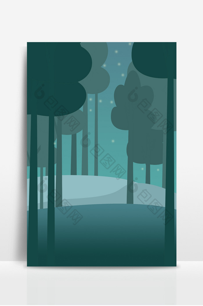 手绘森林夜景设计背景图