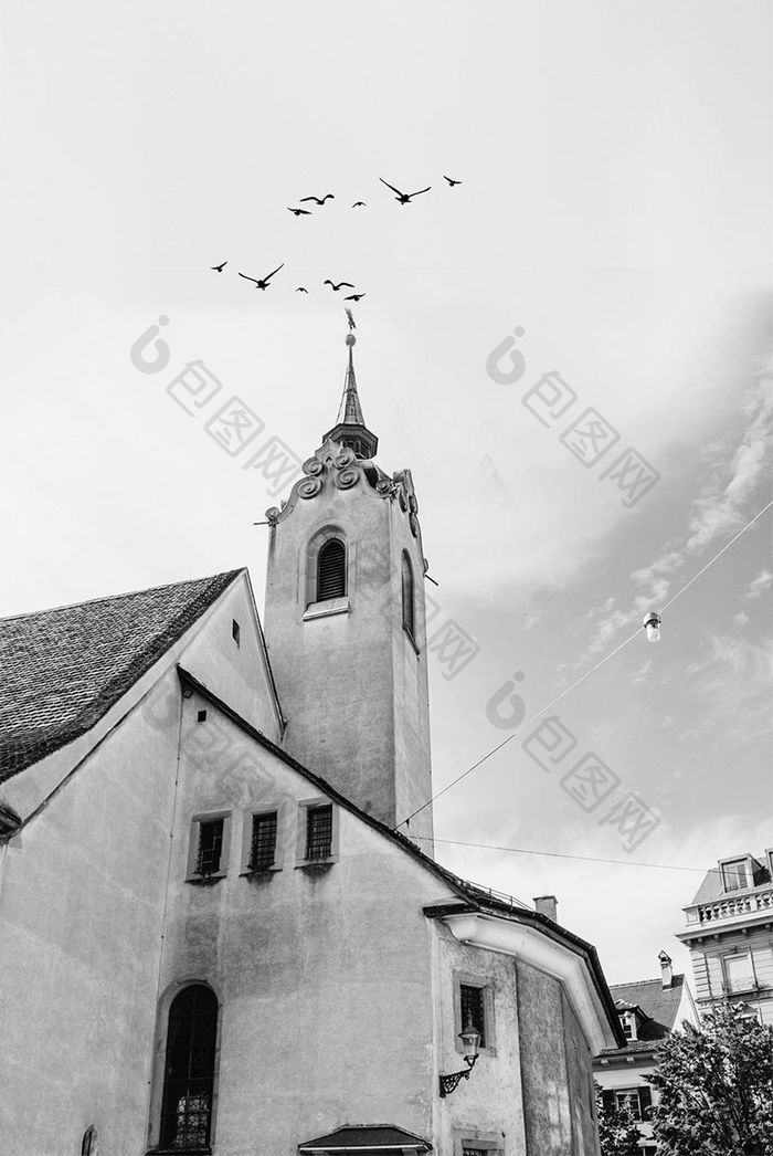 北欧建筑飞鸟装饰画背景画大楼建筑