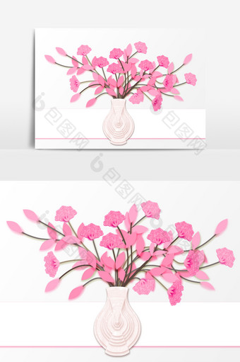 3D剪纸花卉花瓶厨房餐厅客厅温馨装饰素材图片