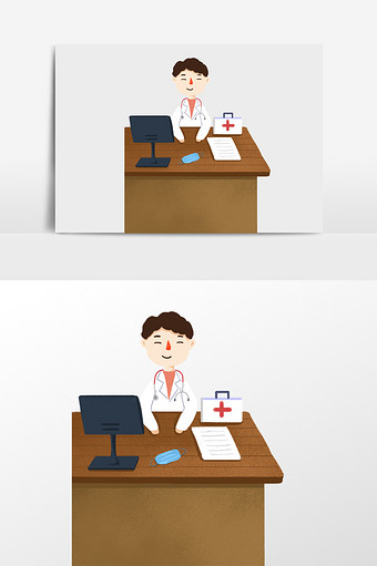办公室桌前的医生插画元素图片