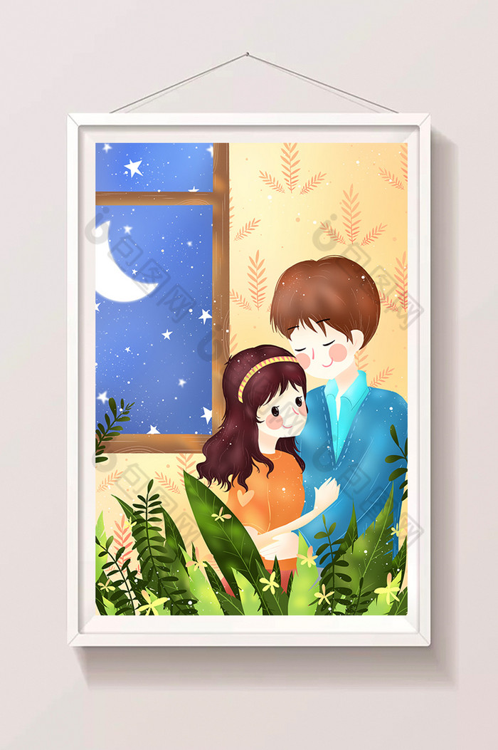 七夕情人节情侣插画图片-包图网