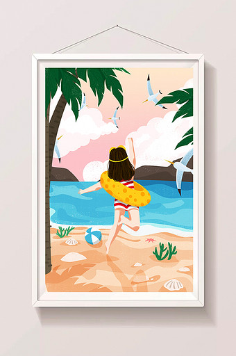 清新节气大暑插画去海边游泳夏季插画图片