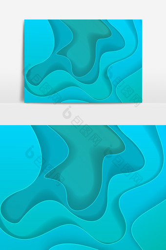 剪纸风创意抽象几何背景元素蓝色图片