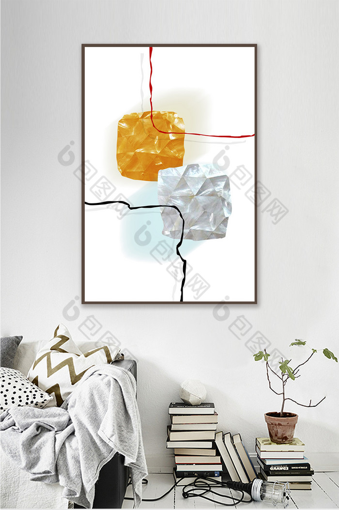 简约抽象螺钿效果金银色几何方块客厅装饰画图片图片