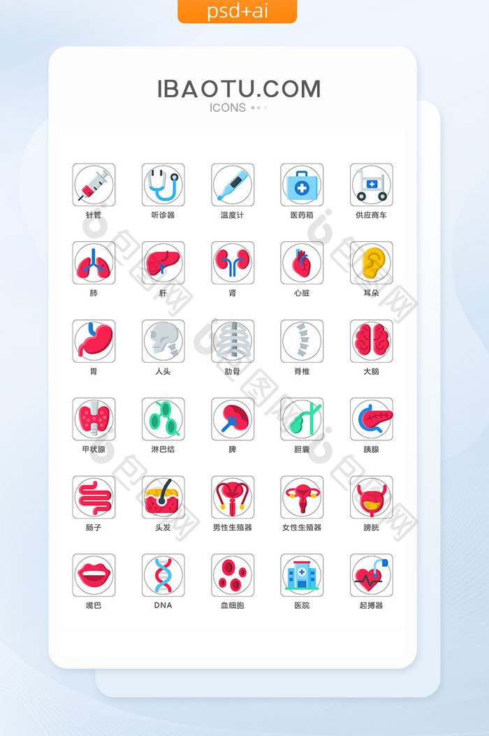 医疗医护医院器官内脏手术人体ui矢量图标