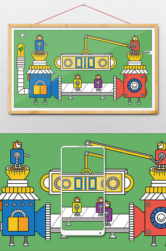 绿色小清新可爱矢量卡通机器人插画图片