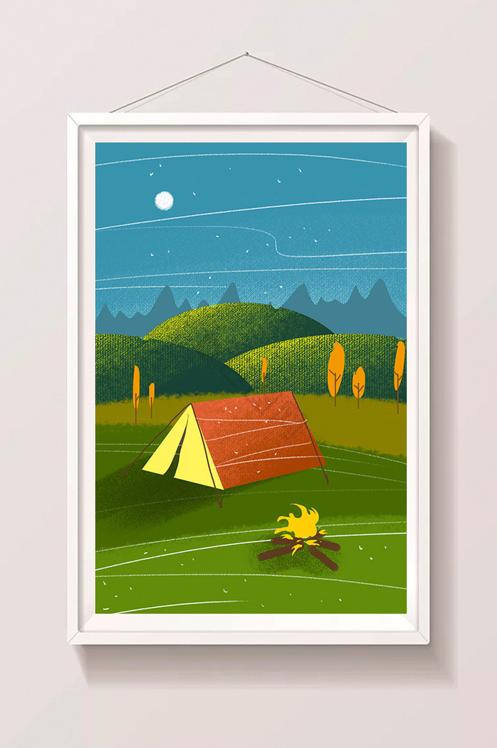 冷色夏日野营帐篷插画图片