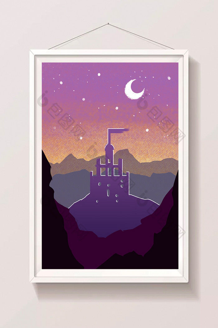 夜晚城堡月色插画图片图片