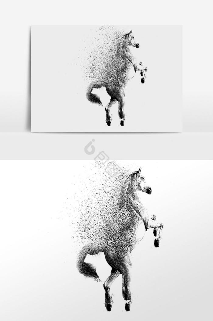 粒子风立起来的骏马插画图片