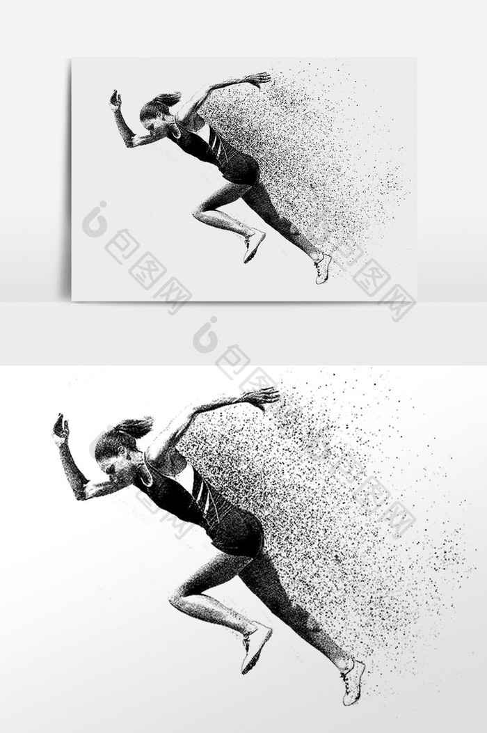 粒子风奔跑女运动员插画元素