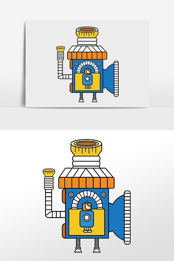 蓝色卡通矢量机器人机器组合元素插画图片
