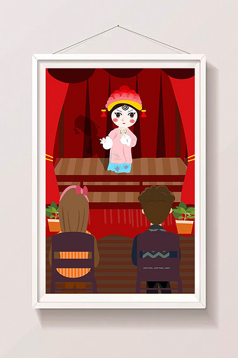 红色哈单舞台唱戏插画图片下载