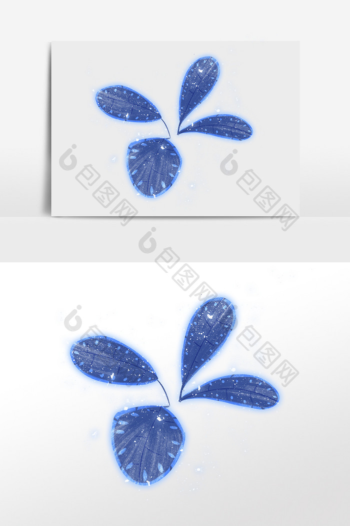 蓝色手绘小植物插画元素