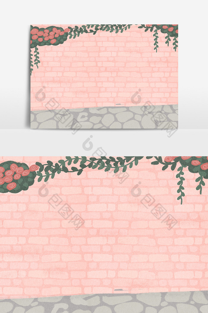 砖墙花蔓背景矢量插画