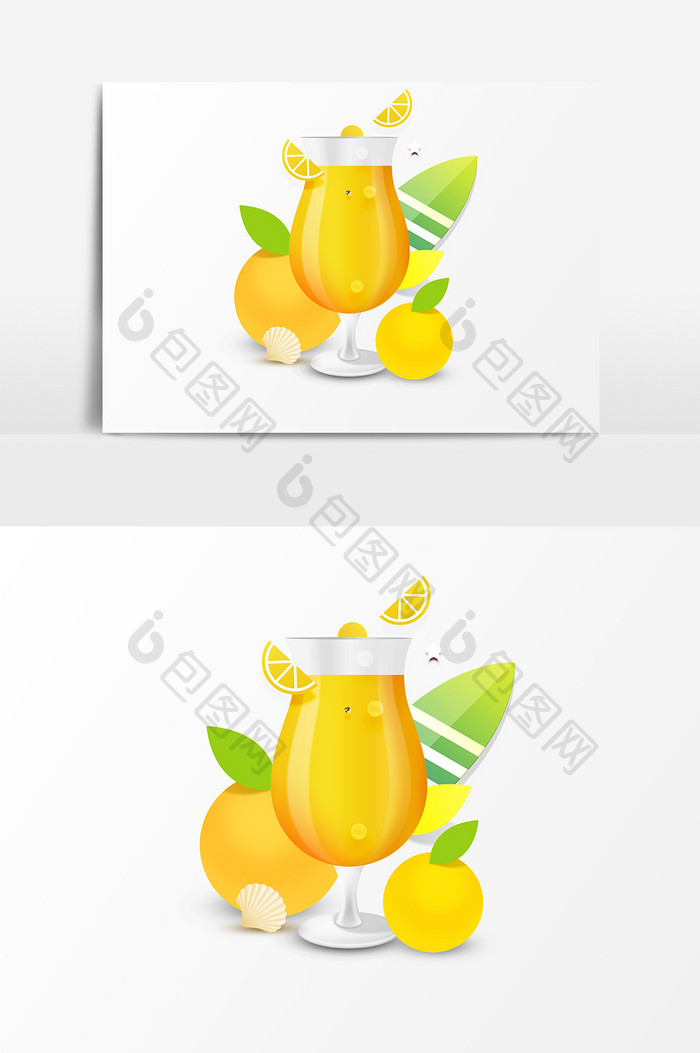 夏日橙汁元素矢量图