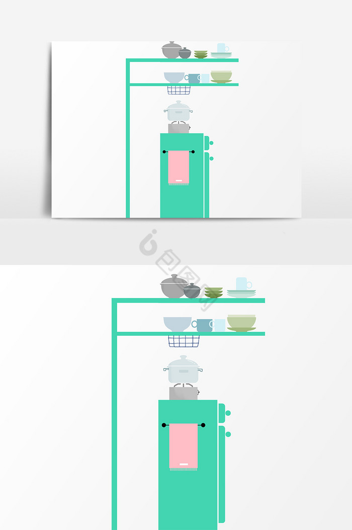 厨房冰箱碗筷插画图片
