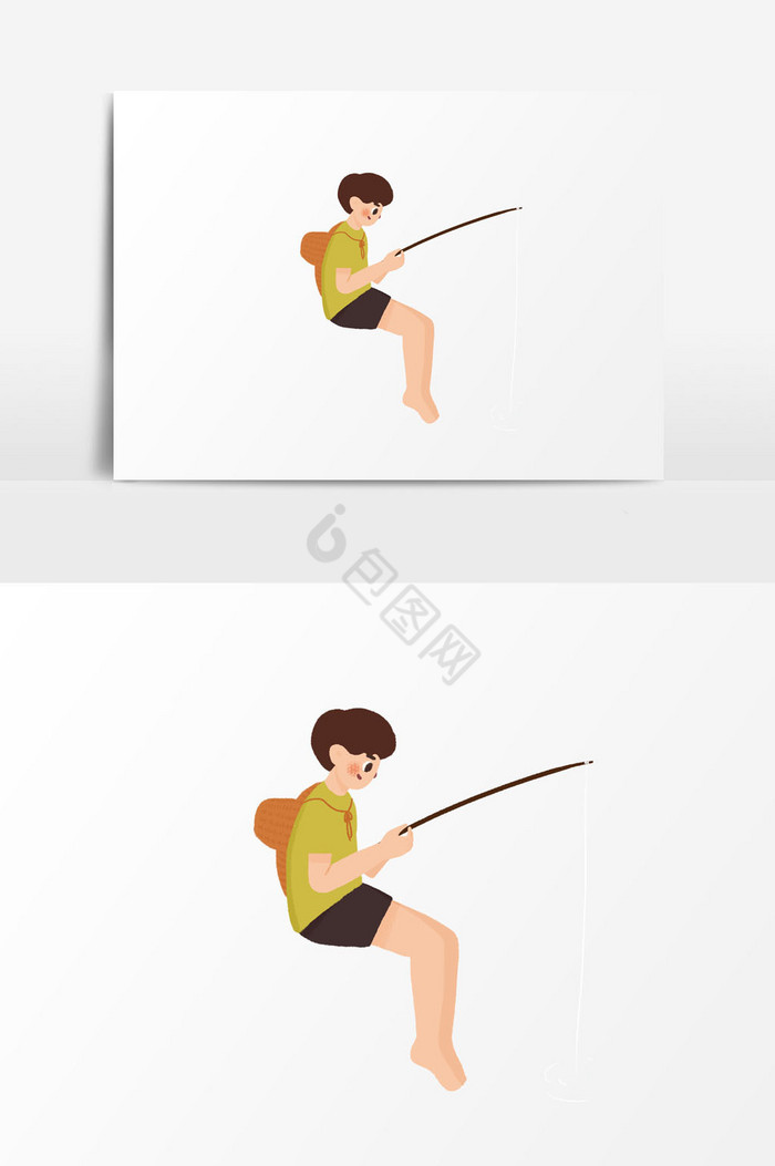 钓鱼男孩插画图片