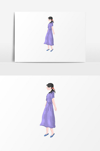 蓝色裙子女孩插画图片