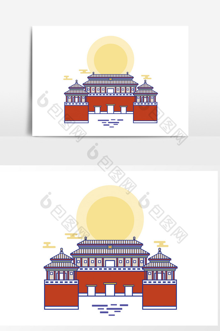 庄重简洁北京故宫旅游建筑扁平矢量素材图