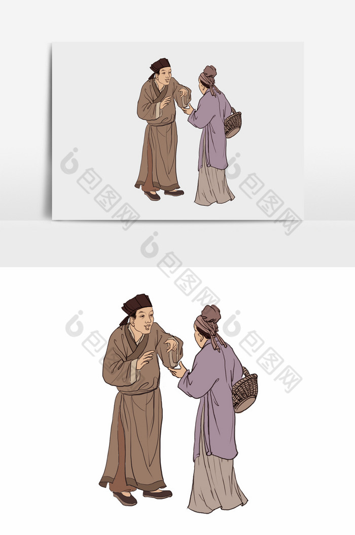 淡彩国画的古代人物行礼图片