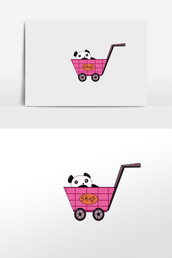 熊猫购物车插画素材图片