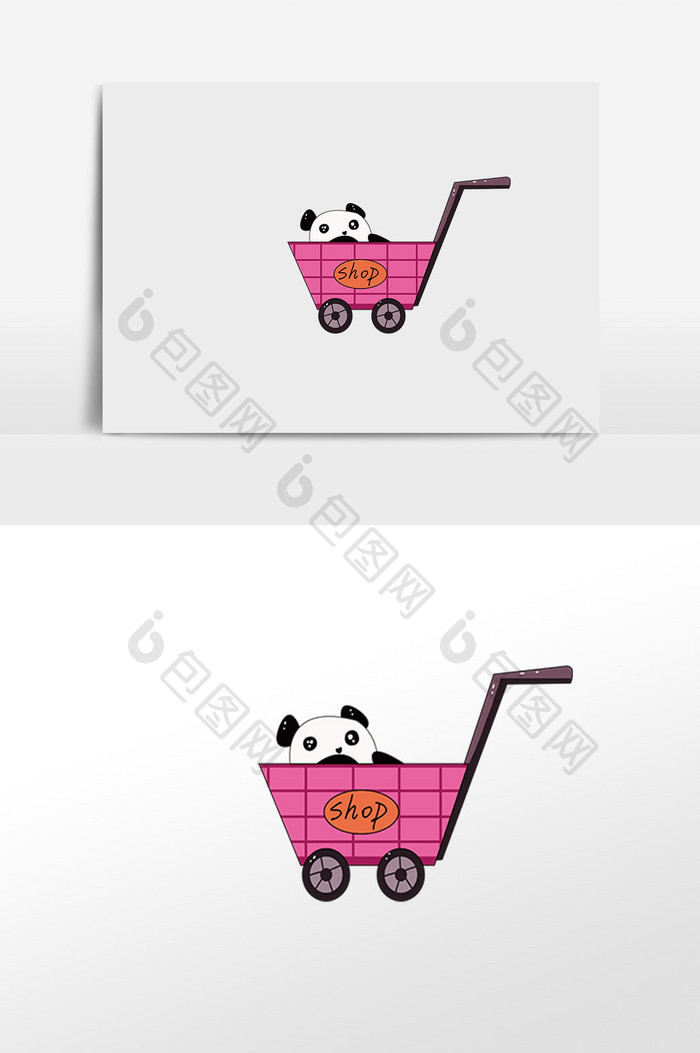 熊猫购物车插画素材