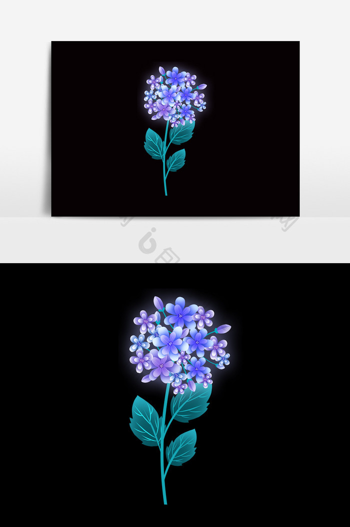 蓝色手绘花卉素材