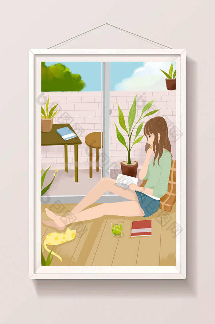 假期生活安静的假期看书的女孩图片