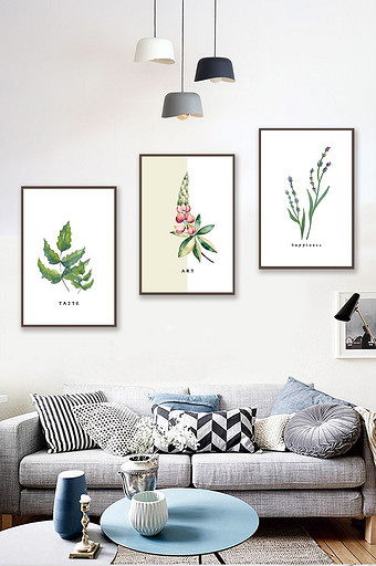 现代简约手绘花卉植物装饰画图片