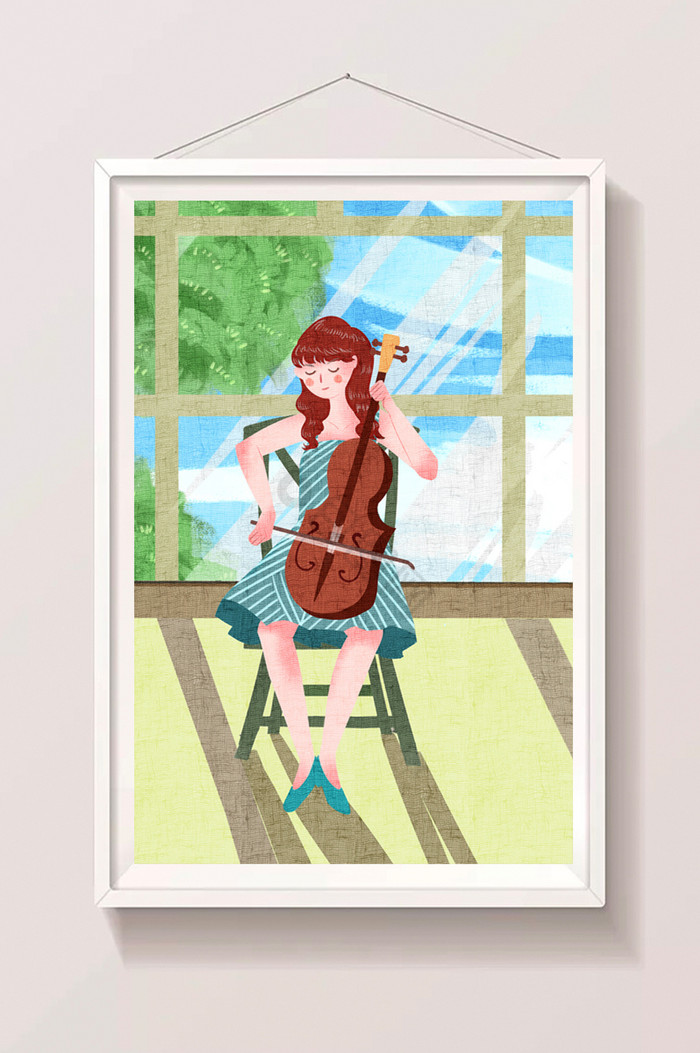女孩暑假兴趣班拉小提琴插画图片