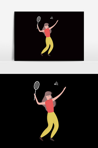 卡通手绘打羽毛球少女图片