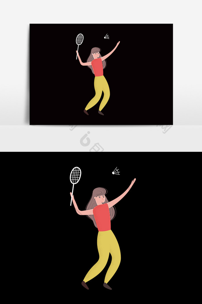 卡通手绘打羽毛球少女