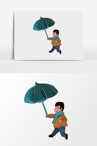 可爱手绘撑伞男人图片