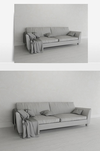 灰色沙发卧室家居模型图片