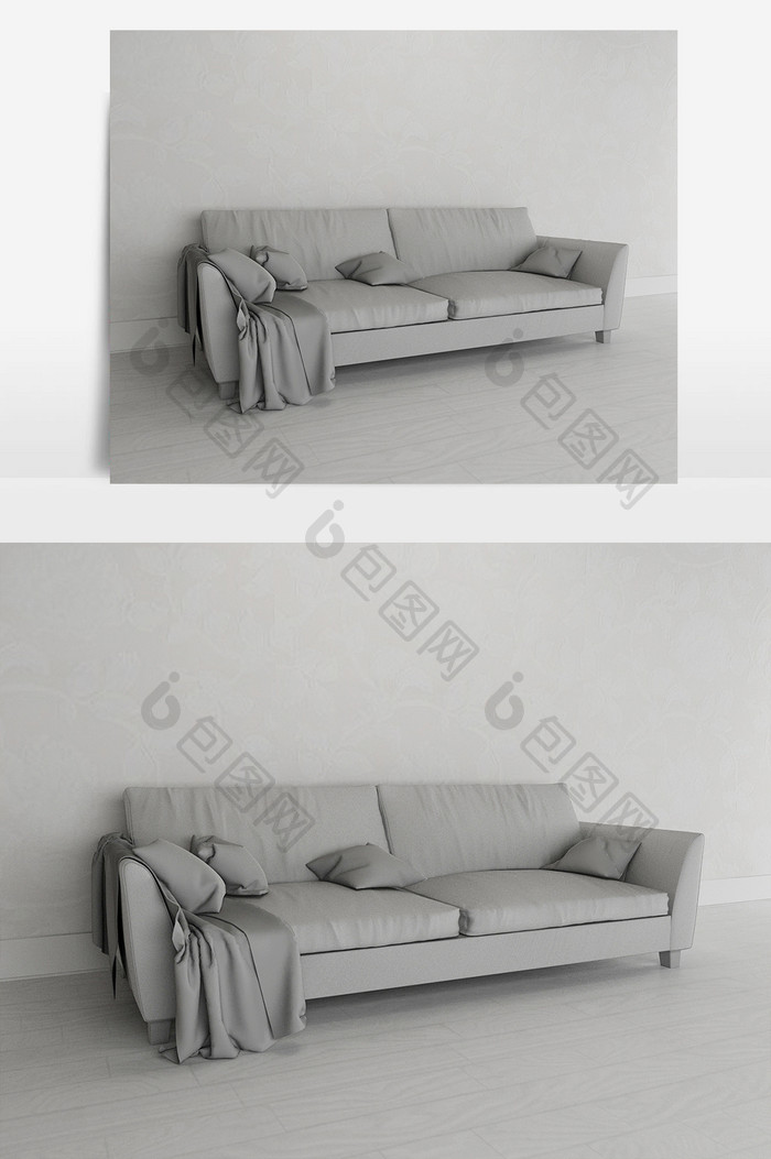 灰色沙发卧室家居模型