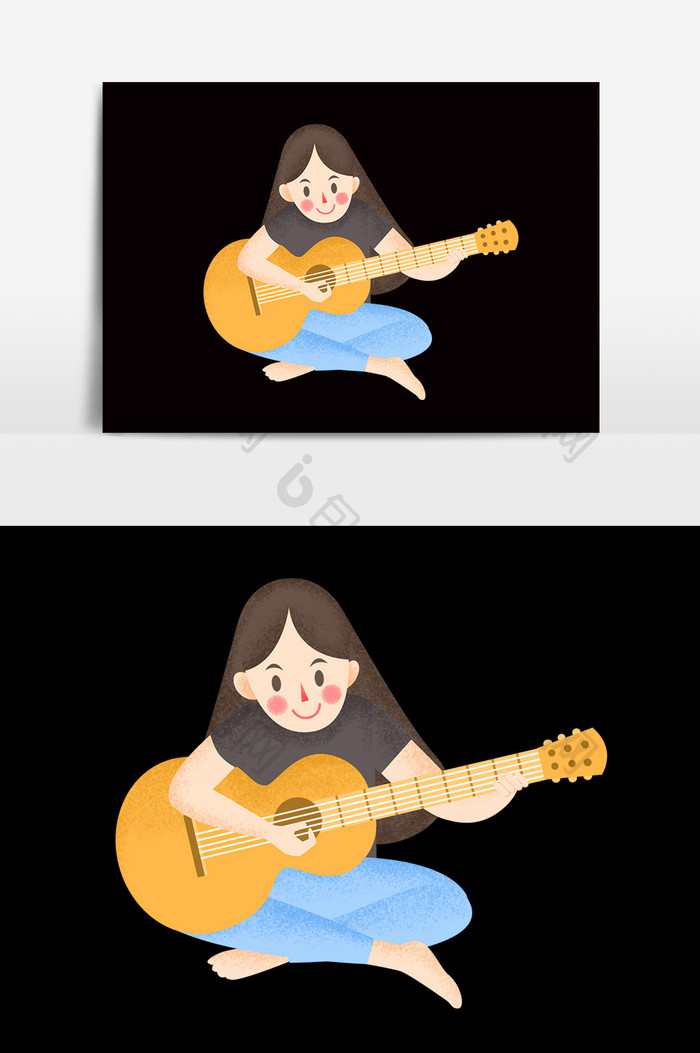 卡通弹吉他少女元素