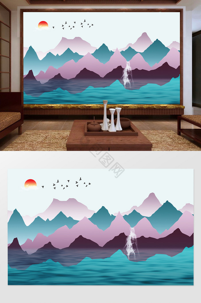 抽象山水风景新中式电视背景墙图片